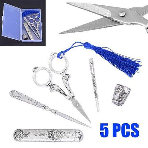1 Set European Vintage Sewing Kit Scissors Silver Embroidery