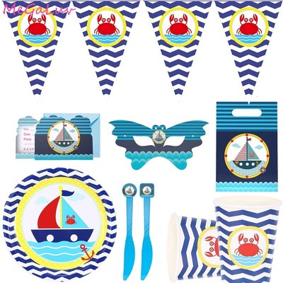 Nautical Party Dinnerware paper Plates Napkins Table Cover B