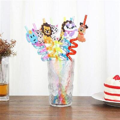 8pcs Drinking Straw Reusable Animal traws Giraffes Cat