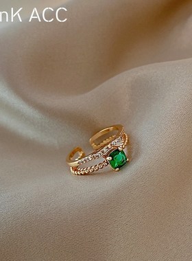 Green zircon ring female fashion personality ins trendy web