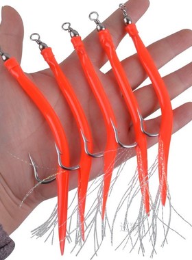 24Pcs Trolling Fishing Eel Jig bait long shank offset hook S