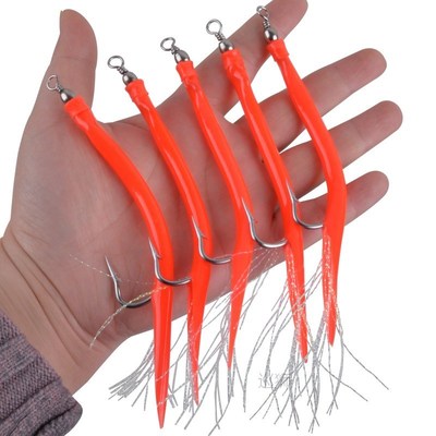 24Pcs Trolling Fishing Eel Jig bait long shank offset hook S
