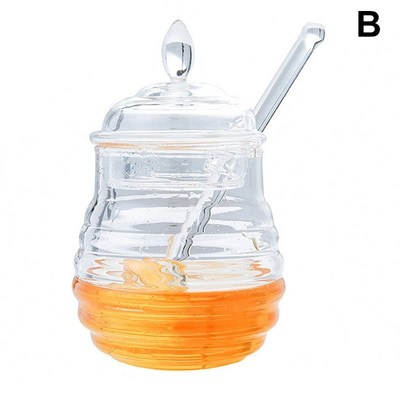 Honey Pot Clear Jar with Dipper Lid Beehive Style for Home K