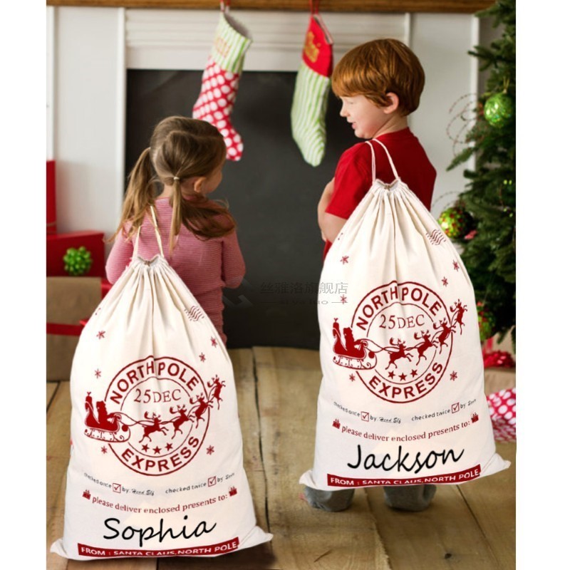 1Pcs Christmas Santa Sack Deer Drawstring Canvas Santa Bag N