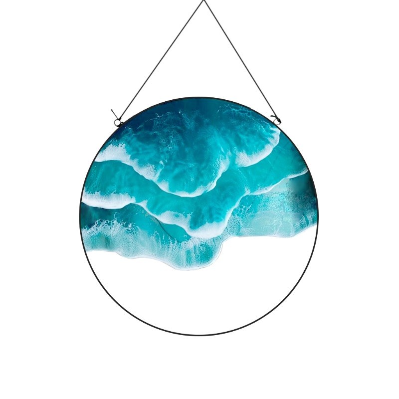 Ocean Wave Wall Decoration Round Framed Blue Accessorie 适用