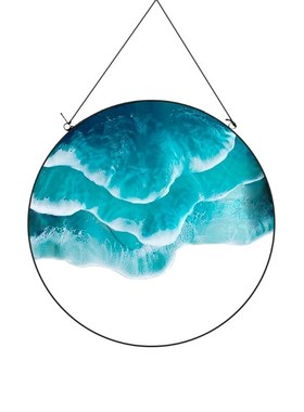 Ocean Wave Wall Decoration Round Framed Blue Accessorie 适用