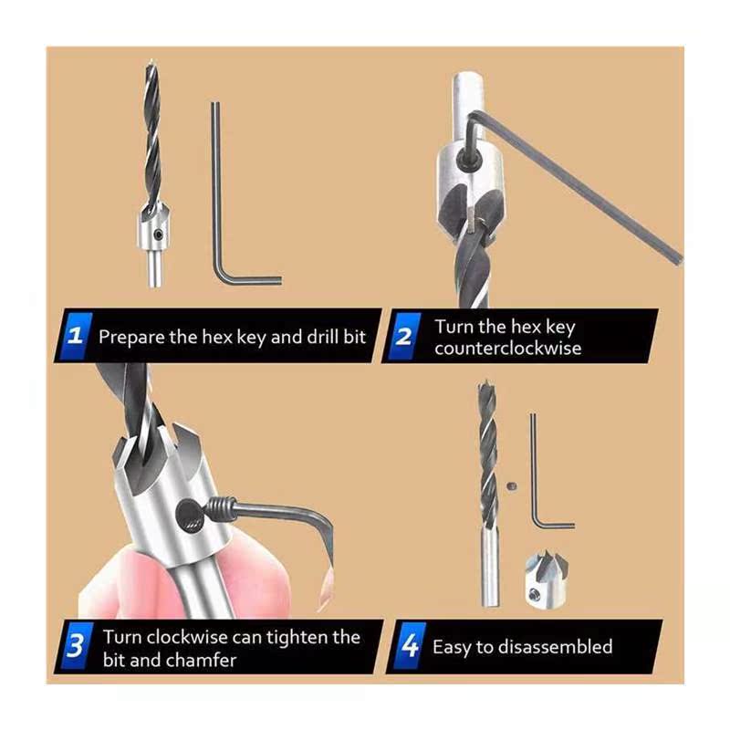 Woodworking Chamfer Countersink Drill Bit Set 90 Degree /Thr