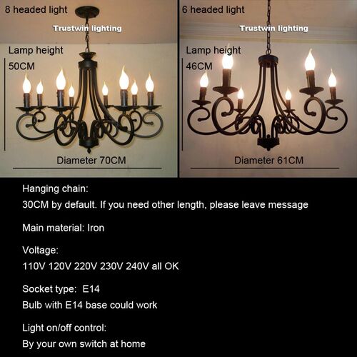 American European retro black iron candle light 6 8 lights b