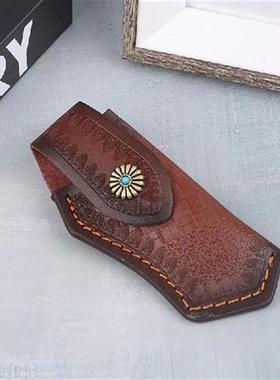 Cowhide Fold Knife Leather Sheath Scabbard Straight Pocket