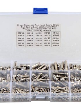 360pcs Cross Round Head M3 M4 M5 Screw Set Phillip Cross Pan