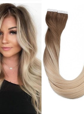 Toysww Tape in Human Hair Extensions Ombre Balayage Natural