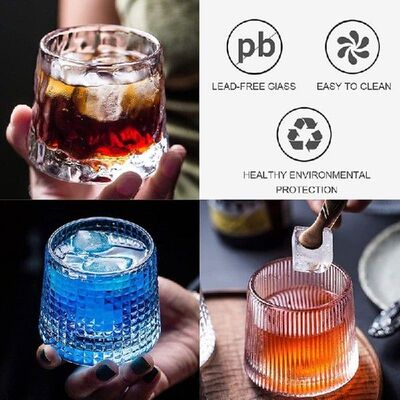 2 Pieces Rotating Whiskey Glass Cocktails Durable Whiskey