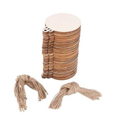 50pcs DIY Craft Wooden Round Bauble with 50pcs Twines to