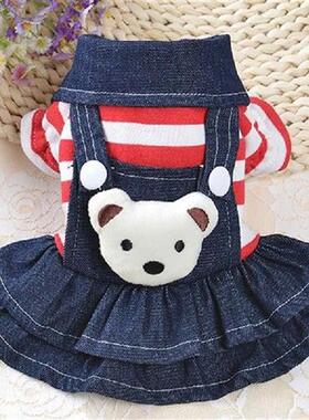 Denim Dog Dress Striped Dog Bib Winter Autumn Cowboy