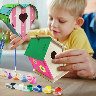 DIY Bird House Kit Build Painting Birdhouse Paints Brushes W