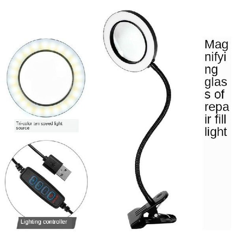 160mm aluminum frame table lamp clip-type magnifying glass