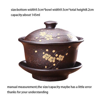130/145ml Yixing Purple Clay Gaiwan Plum Flower Pattern Natu