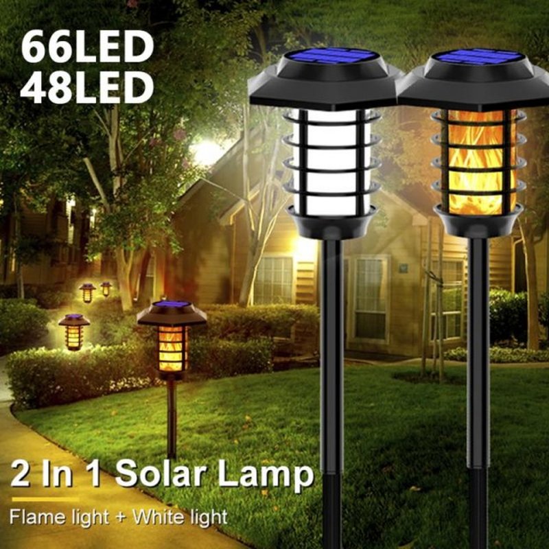 48/66 LED 2 In 1 LED Solar Flame Torch Lamp Outdoor Solar Ga