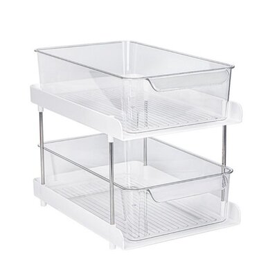 New 2 Tier Clear Drawer Bins Storage Holder with Handle Remo