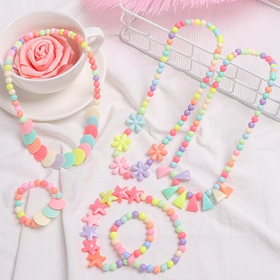 Girls Princess Necklace Bracelet Beads Kids Toys Flowers Sta