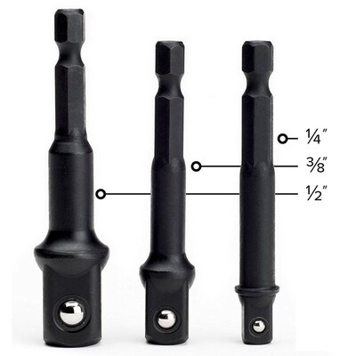 Impact Grade Socket Adapter/Extension Set  Turns Power Dril