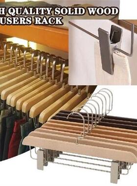 10pcs Solid Wood Trousers Hanger With 2 Clips Retro