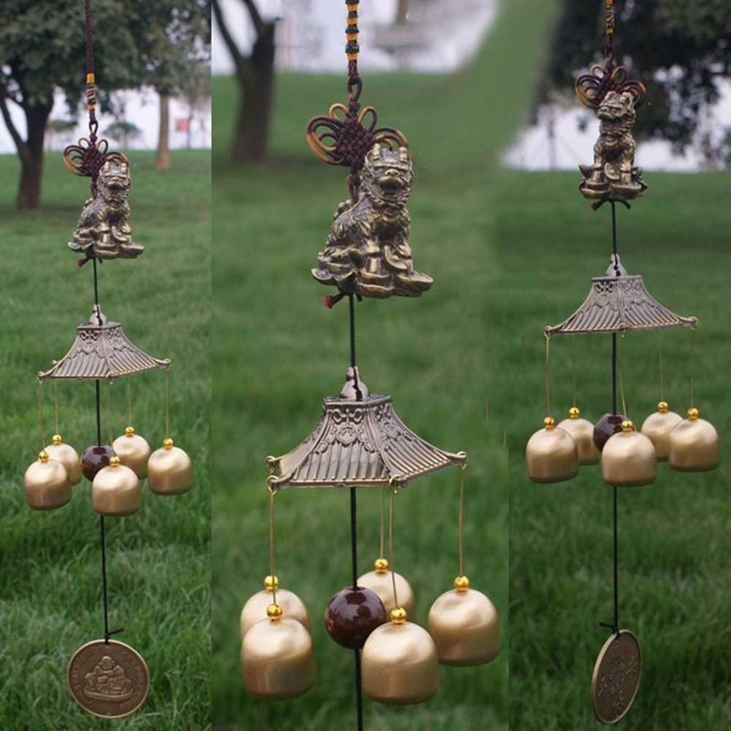 Antique 5 Bells Cooper Windchime Outdoor Wind Chimes Living