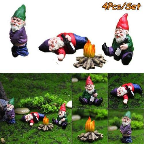 4pcs Fairy Garden Drunk Gnomes Miniature Ornaments Set Mini