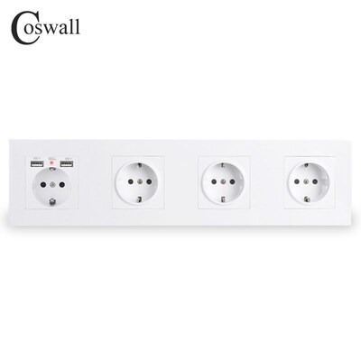 COSWALL 4 Gang Wall EU Socket Grounded   Dual USB Charging
