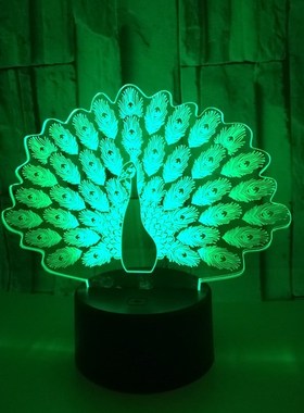 New Peacock 3d Lamp With Multi-color Touch Led Visual Lighti