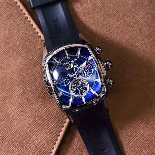 Reef  Tiger/RT Designer Sport Watches Tourbillon Blue Dial