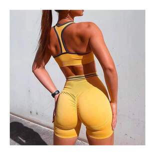 Summer Women 2PCS Short Sets Seamless Gym Suits Workout Outf