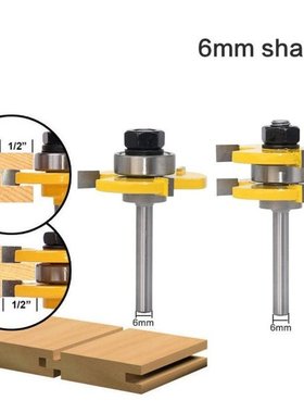 2Pcs Router Bit 3 Teeth 6mm Shank Carbide Steel Cutter Tongu