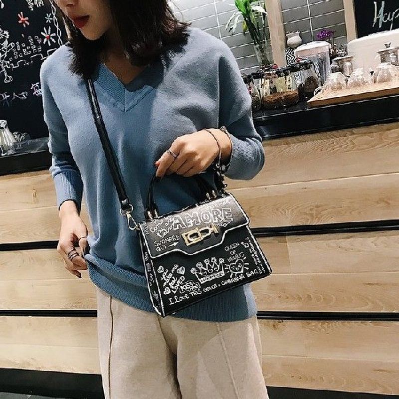 Fashion Graffiti Women Handbags PU Leather Small Flap Bag