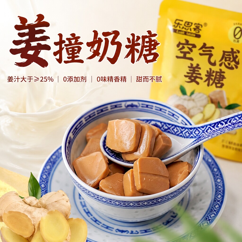 乐思客空气感姜糖独立小包装姜撞奶糖老姜汁撞奶糖正宗生姜糖软糖
