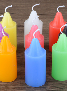 矮粗短款小型号无味纯白蜡烛活动装扮实验照明多彩蓝绿粉紫色红腊