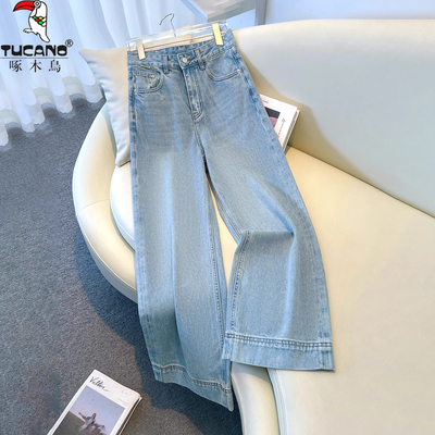 啄木鸟浅蓝色阔腿牛仔裤2025夏季