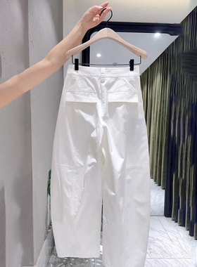 小个子九分阔腿裤女夏季韩版弯刀裤慵懒宽松简约白色工装休闲裤子