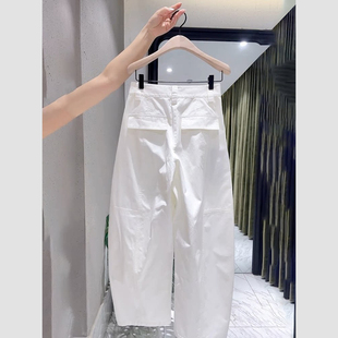 小个子九分阔腿裤女夏季韩版弯刀裤慵懒宽松简约白色工装休闲裤子