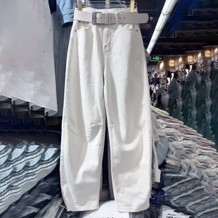 2026新款 夏季 直筒阔腿裤 宽松显瘦窄版 子 白色弯刀牛仔裤 香蕉裤 女装