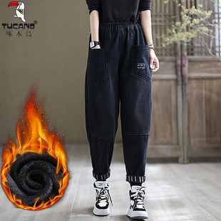 女冬季 啄木鸟郑州女裤 广州新塘牛仔裤 哈伦老爹萝卜裤 黑色 2025新款