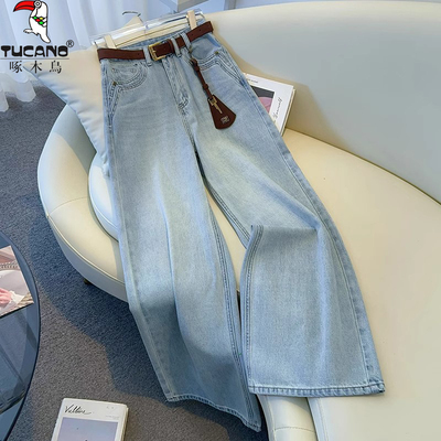 浅蓝色窄版直筒牛仔裤2025
