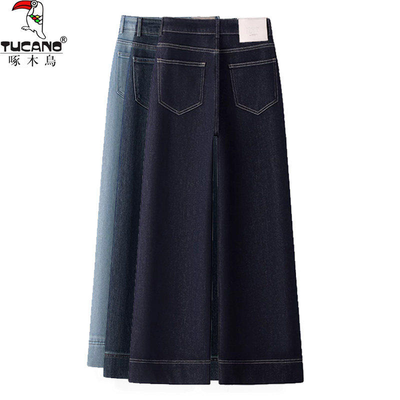 加绒韩版直筒裤小个子蓝色阔腿牛仔裤女2025秋冬新款高腰宽松女