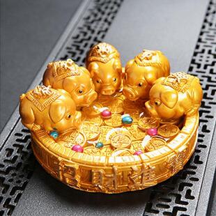 猪年茶庞变色茶宠聚宝盆金猪可爱茶台摆件茶趣可养茶玩小福猪茶宝