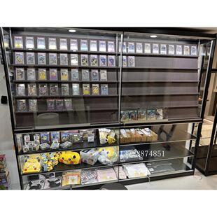 斜面多层卡牌展示柜 高档星球卡礼盒木质收藏柜 有门灯设计可拆装