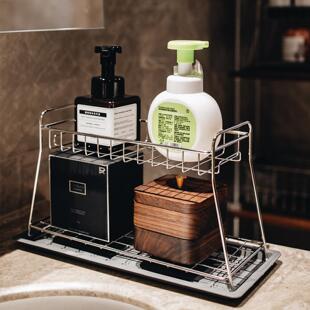 半宅不锈钢双层置物架厨房咖啡角化妆品洗手台面浴室洗漱台收纳篮