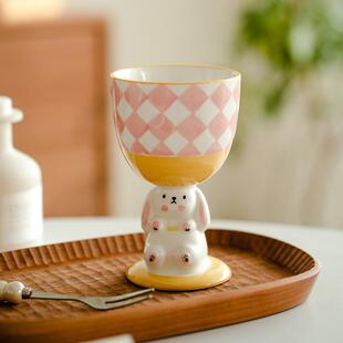 肆月马克杯陶瓷杯甜点杯早餐杯儿童女生水杯家用高脚杯子创意可爱