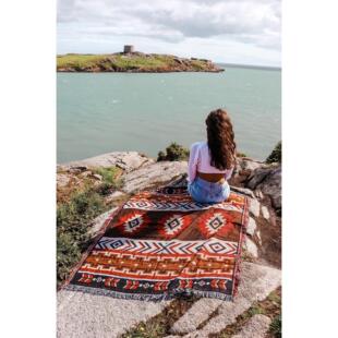 黑红基利姆户外北欧民族风挂毯休闲盖毯装饰地毯床头毯桌布沙发毯