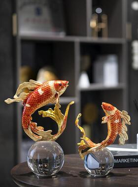 现代幸运锦鲤装饰，高端客厅入口大厅办公室家居工艺品