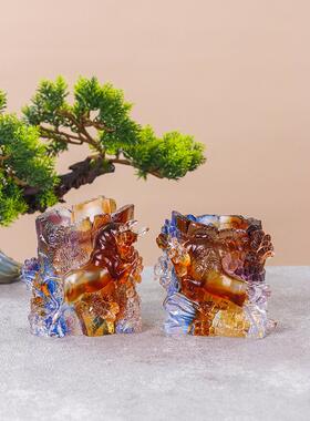 琉璃知瞭金蝉竹节笔筒送老师教师节礼物假山树木笔收纳办公室摆件